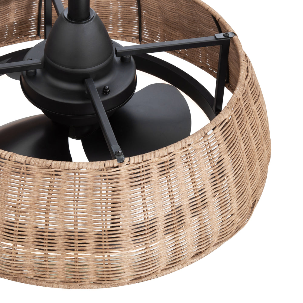 20-inch Rattan Caged 3-Blade Ceiling Fan with Dimmable LED Light and Remote, 6" Downrod Included