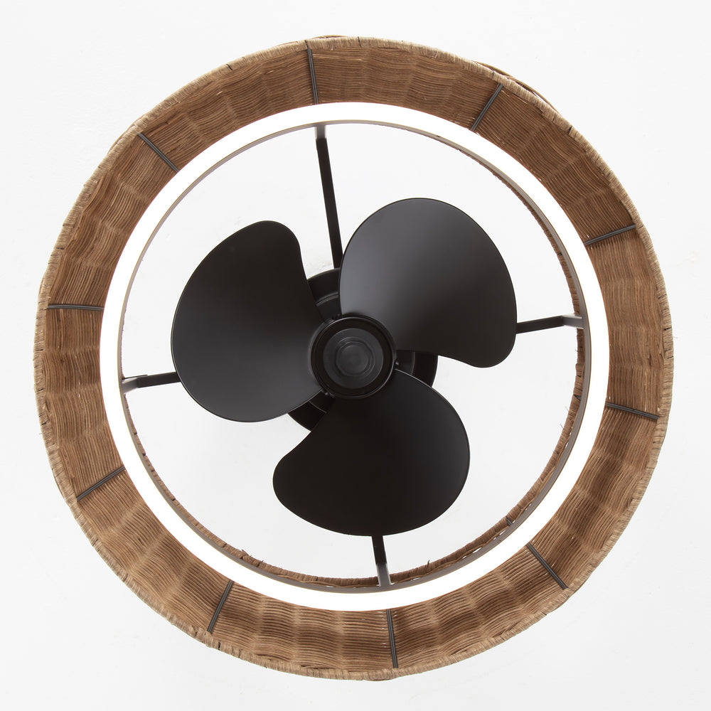 20-inch Rattan Caged 3-Blade Ceiling Fan with Dimmable LED Light and Remote, 6" Downrod Included