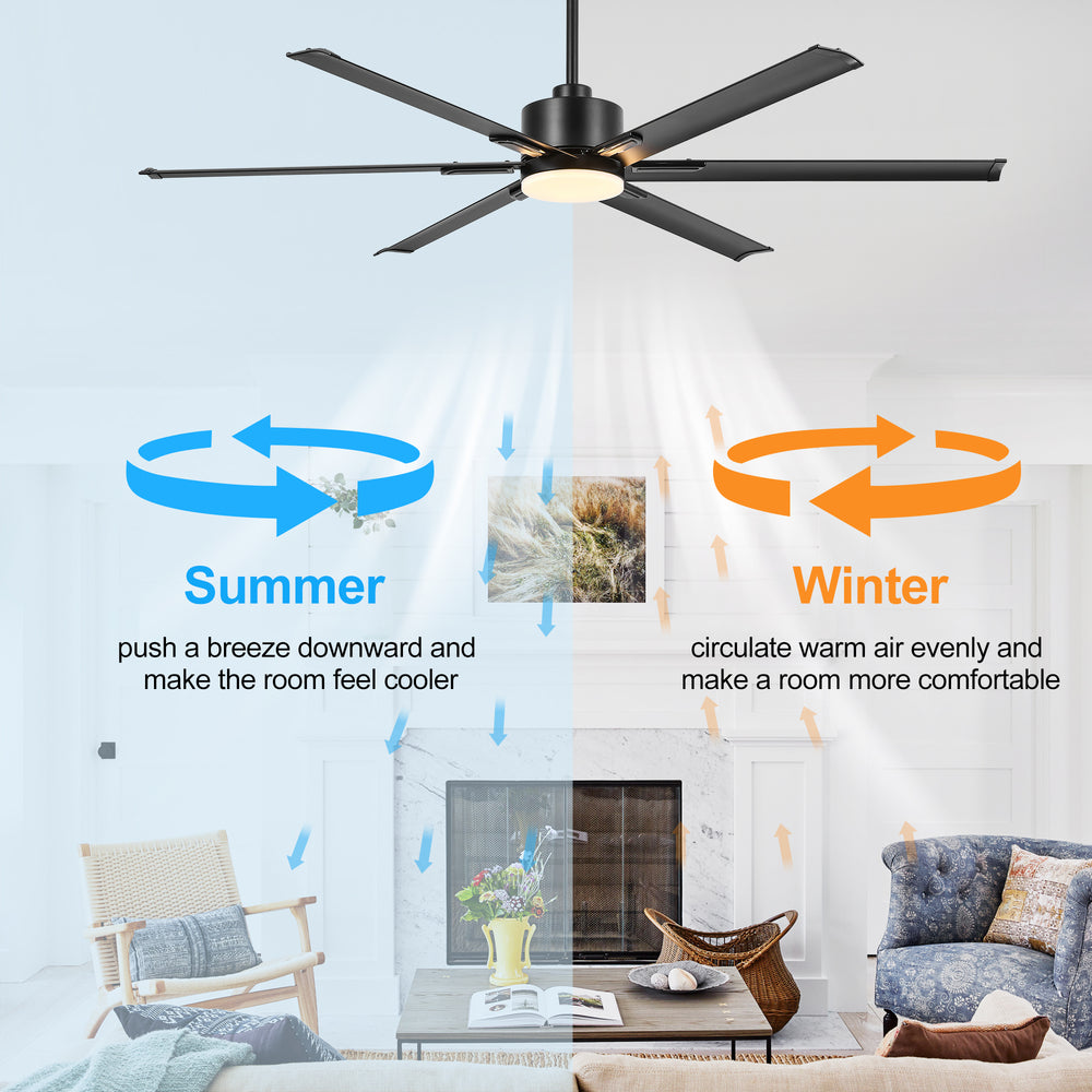 72-Inch Ceiling Fans with LED Light Remote Control, 6 Reversible Blade, Industrial Ceiling Fan with Reversible DC Motor, Down Rod Mount, LED Ceiling Light Chandelier for Bedroom