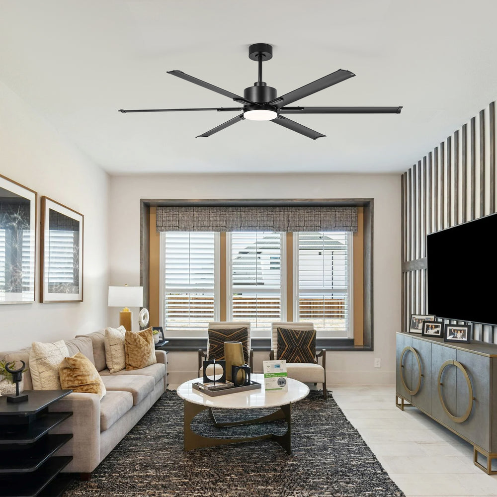 72-Inch Ceiling Fans with LED Light Remote Control, 6 Reversible Blade, Industrial Ceiling Fan with Reversible DC Motor, Down Rod Mount, LED Ceiling Light Chandelier for Bedroom