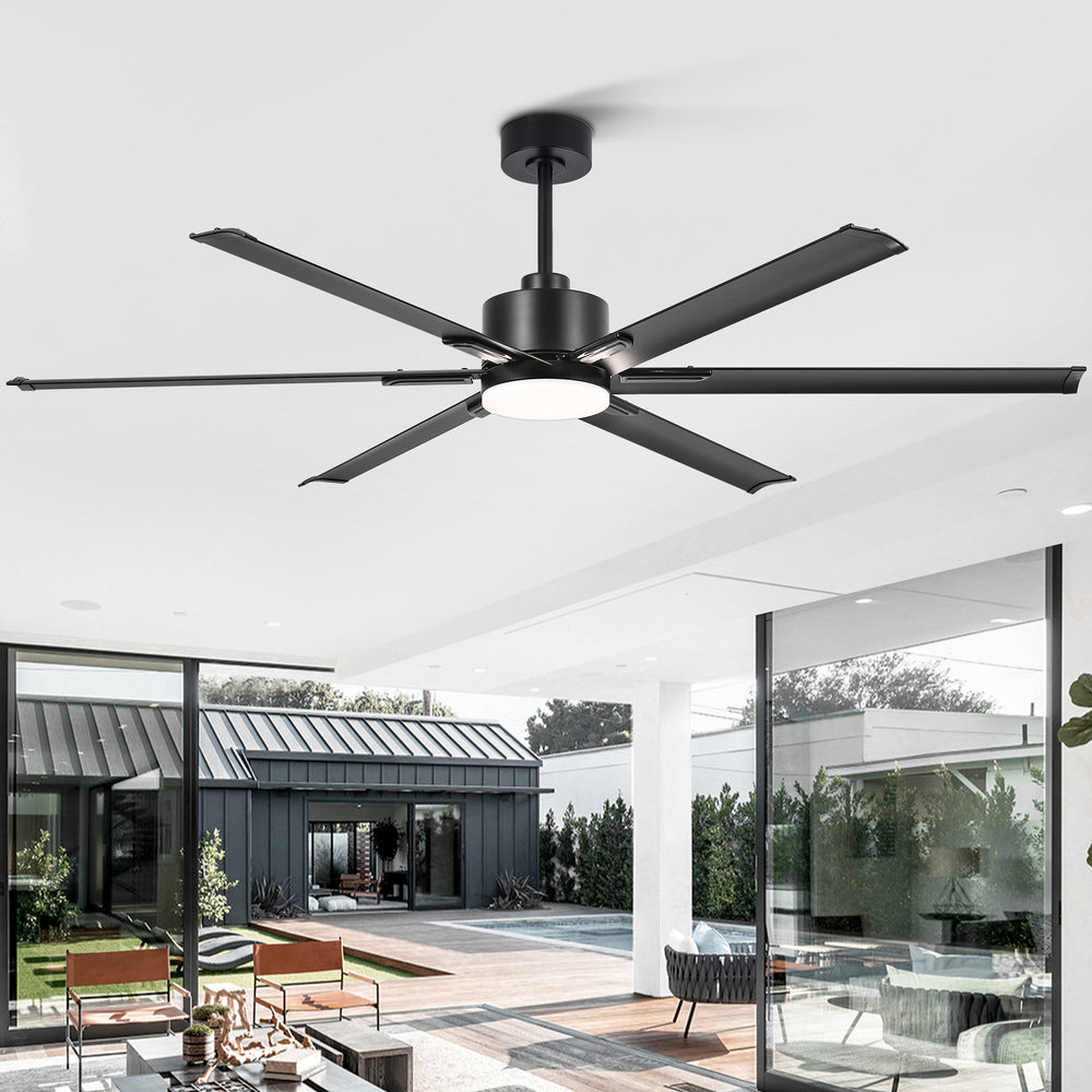 72-Inch Ceiling Fans with LED Light Remote Control, 6 Reversible Blade, Industrial Ceiling Fan with Reversible DC Motor, Down Rod Mount, LED Ceiling Light Chandelier for Bedroom