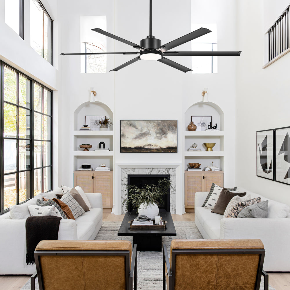 72-Inch Ceiling Fans with LED Light Remote Control, 6 Reversible Blade, Industrial Ceiling Fan with Reversible DC Motor, Down Rod Mount, LED Ceiling Light Chandelier for Bedroom