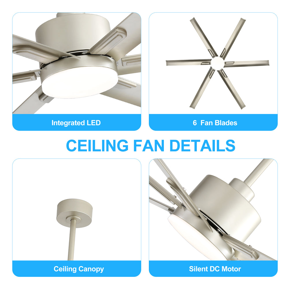 72-Inch Ceiling Fans with LED Light Remote Control, 6 Reversible Blade, Industrial Ceiling Fan with Reversible DC Motor, Down Rod Mount, LED Ceiling Light Chandelier for Bedroom