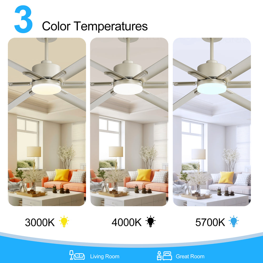 72-Inch Ceiling Fans with LED Light Remote Control, 6 Reversible Blade, Industrial Ceiling Fan with Reversible DC Motor, Down Rod Mount, LED Ceiling Light Chandelier for Bedroom