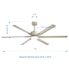 72 Inch Ceiling Fans with LED Light Remote Control, 6 Reversible Blade, Industrial Ceiling Fan with Reversible DC Motor, Down Rod Mount, LED Ceiling Light Chandelier for Bedroom