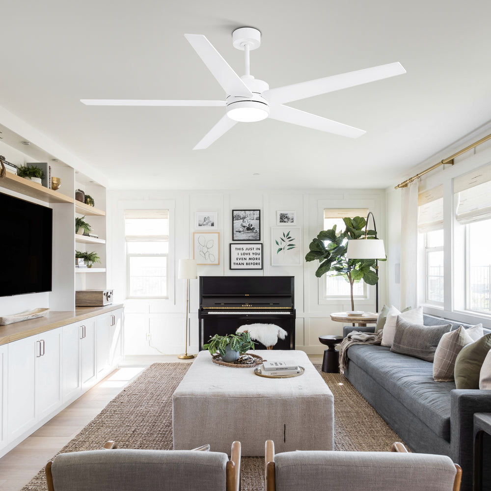 65-inch 5-Blade LED Ceiling Fan with Light and Remote，6" downrod and 20" downrod Included
