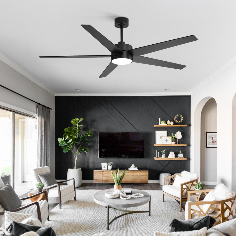 65-inch 5-Blade LED Ceiling Fan with Light and Remote，6" downrod and 20" downrod Included