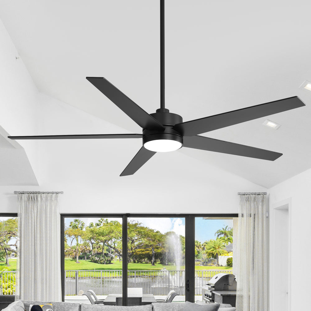65-inch 5-Blade LED Ceiling Fan with Light and Remote，6" downrod and 20" downrod Included