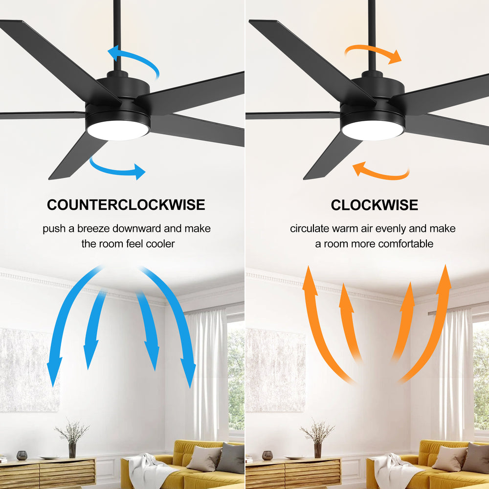 65-inch 5-Blade LED Ceiling Fan with Light and Remote，6" downrod and 20" downrod Included