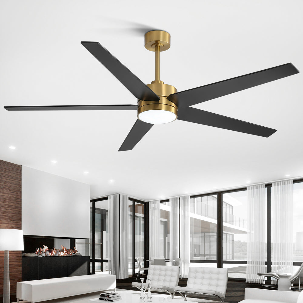 65-inch 5-Blade LED Ceiling Fan with Light and Remote，6" downrod and 20" downrod Included