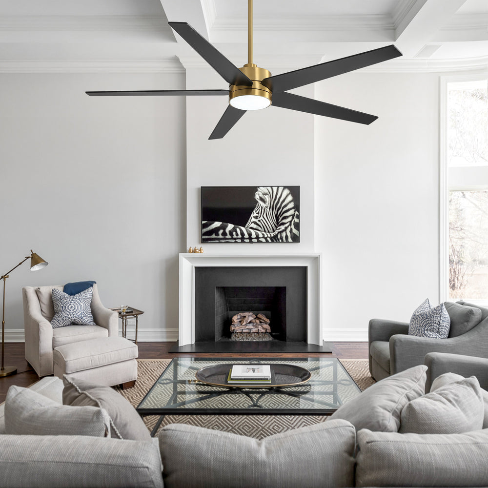65-inch 5-Blade LED Ceiling Fan with Light and Remote，6" downrod and 20" downrod Included