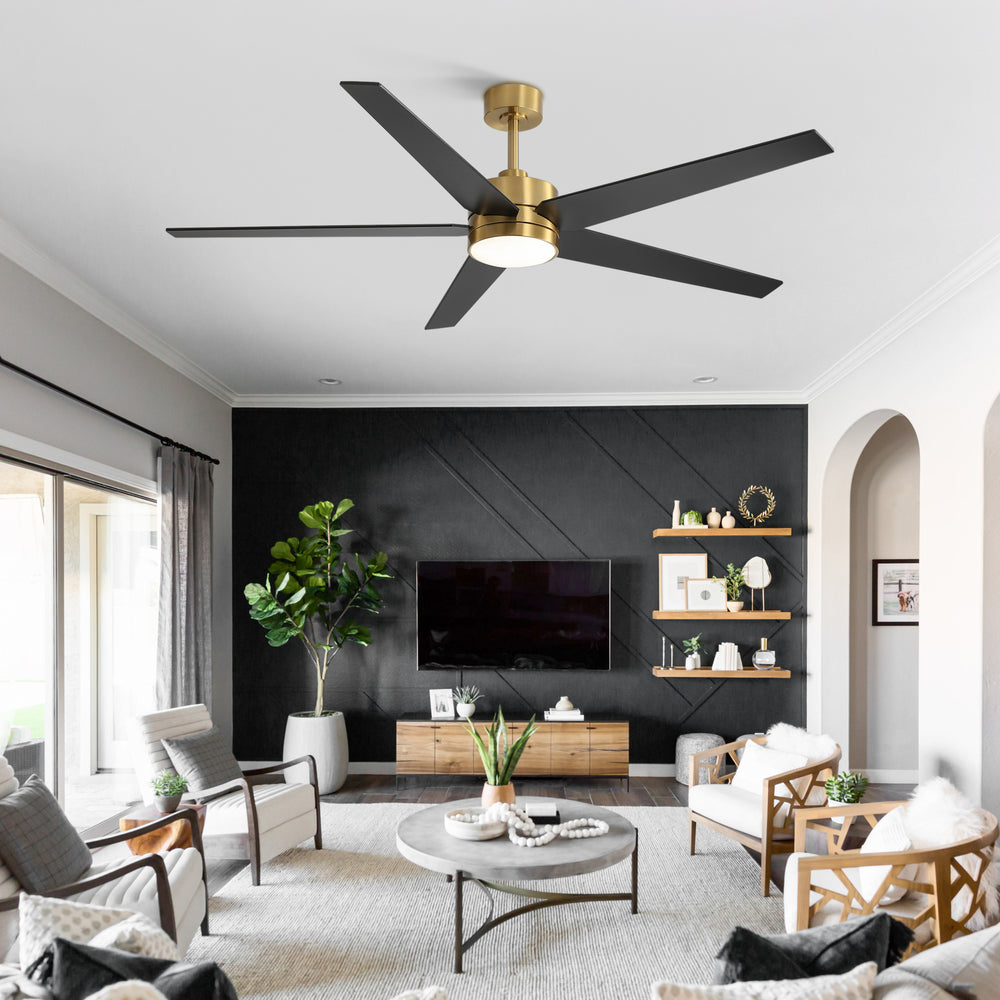 65-inch 5-Blade LED Ceiling Fan with Light and Remote，6" downrod and 20" downrod Included