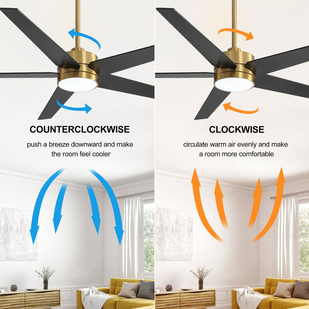 65-inch 5-Blade LED Ceiling Fan with Light and Remote，6" downrod and 20" downrod Included