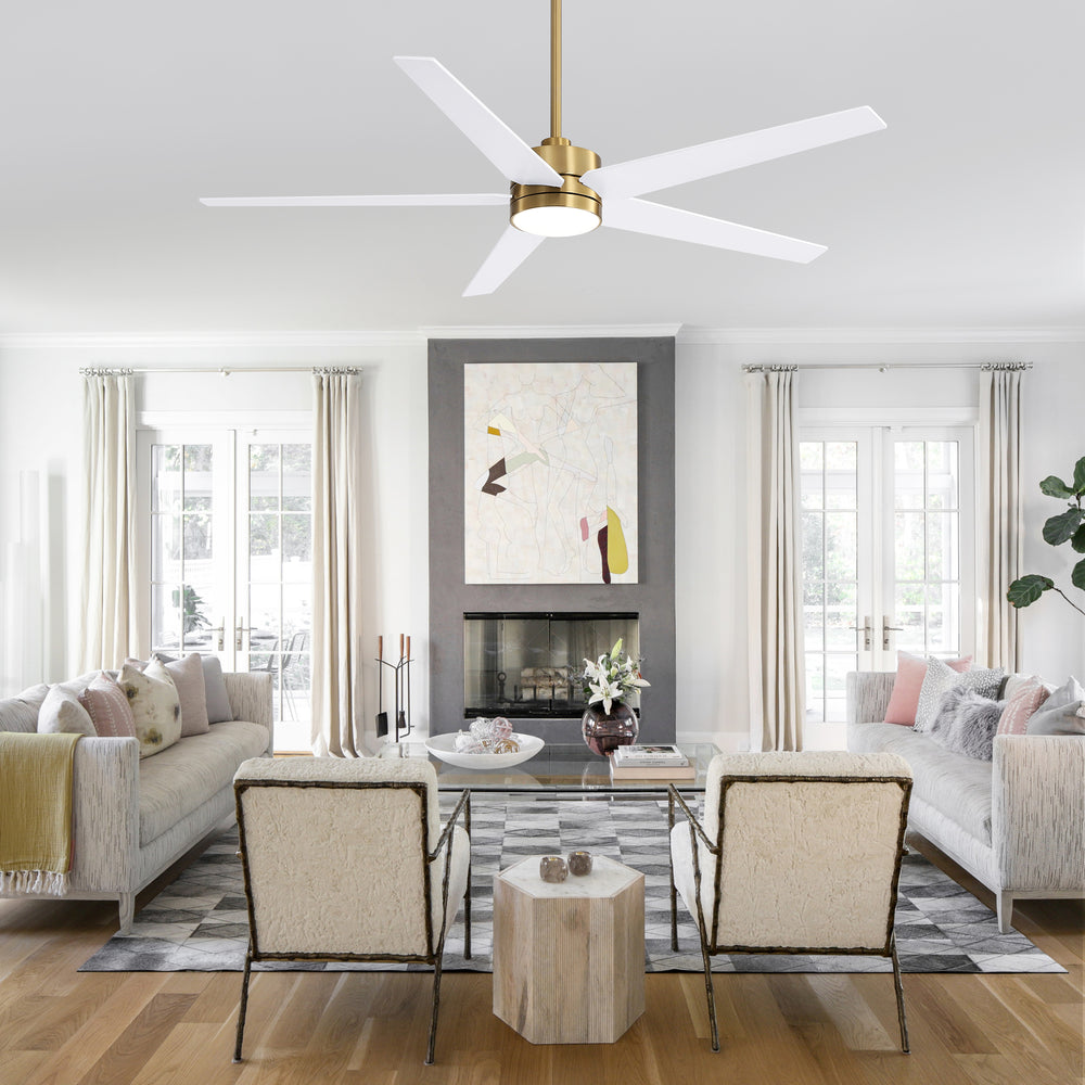 65-inch 5-Blade LED Ceiling Fan with Light and Remote，6" downrod and 20" downrod Included
