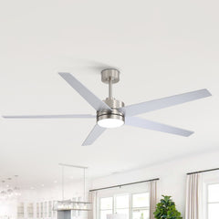 65-inch 5-Blade LED Ceiling Fan with Light and Remote，6" downrod and 20" downrod Included