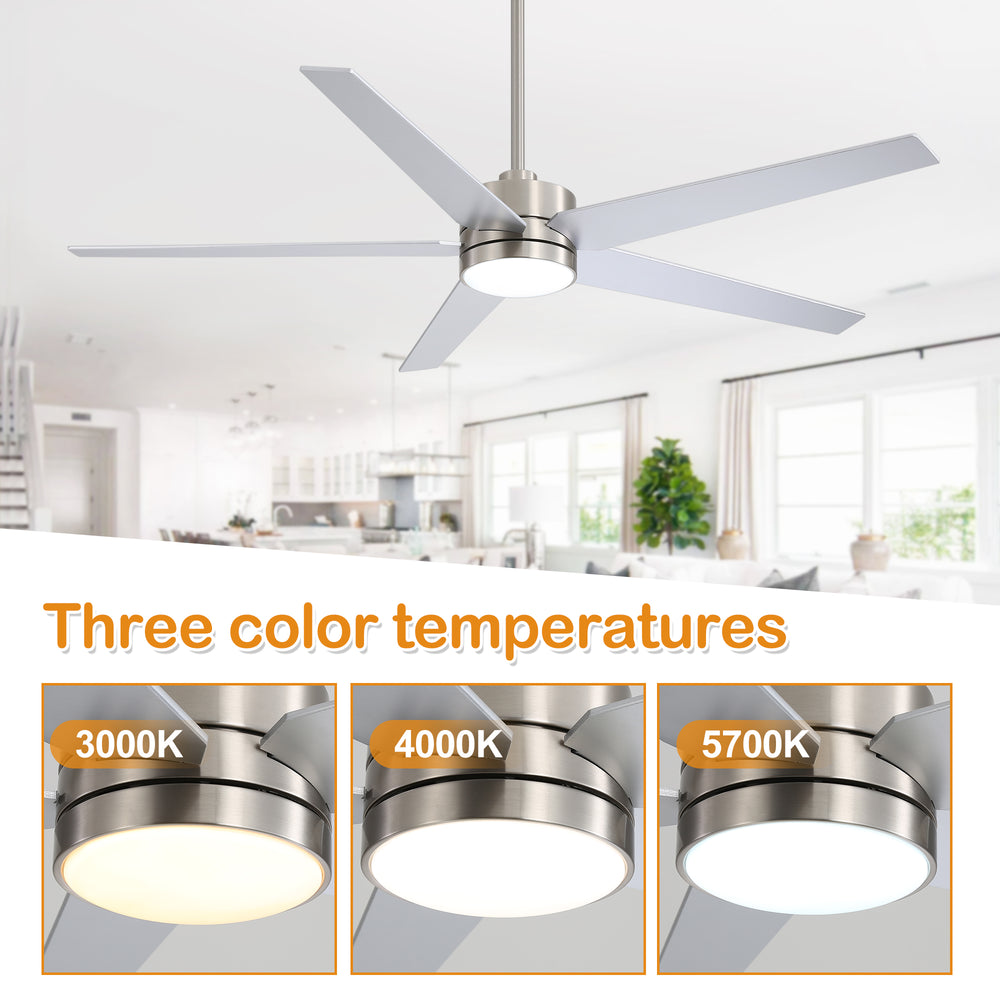 65-inch 5-Blade LED Ceiling Fan with Light and Remote，6" downrod and 20" downrod Included