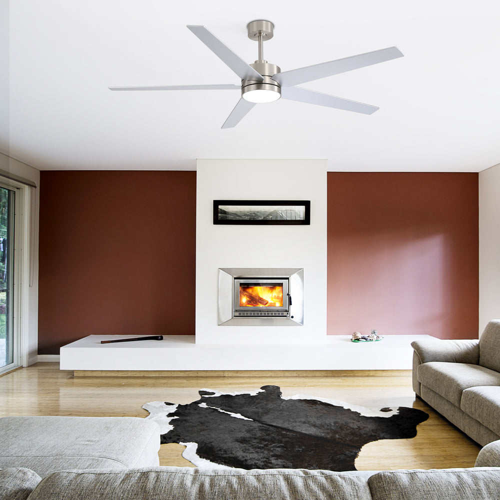 65-inch 5-Blade LED Ceiling Fan with Light and Remote，6" downrod and 20" downrod Included