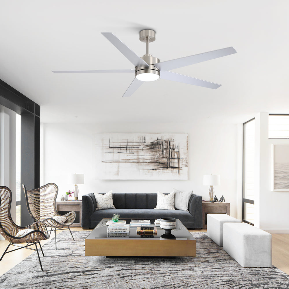65-inch 5-Blade LED Ceiling Fan with Light and Remote，6" downrod and 20" downrod Included