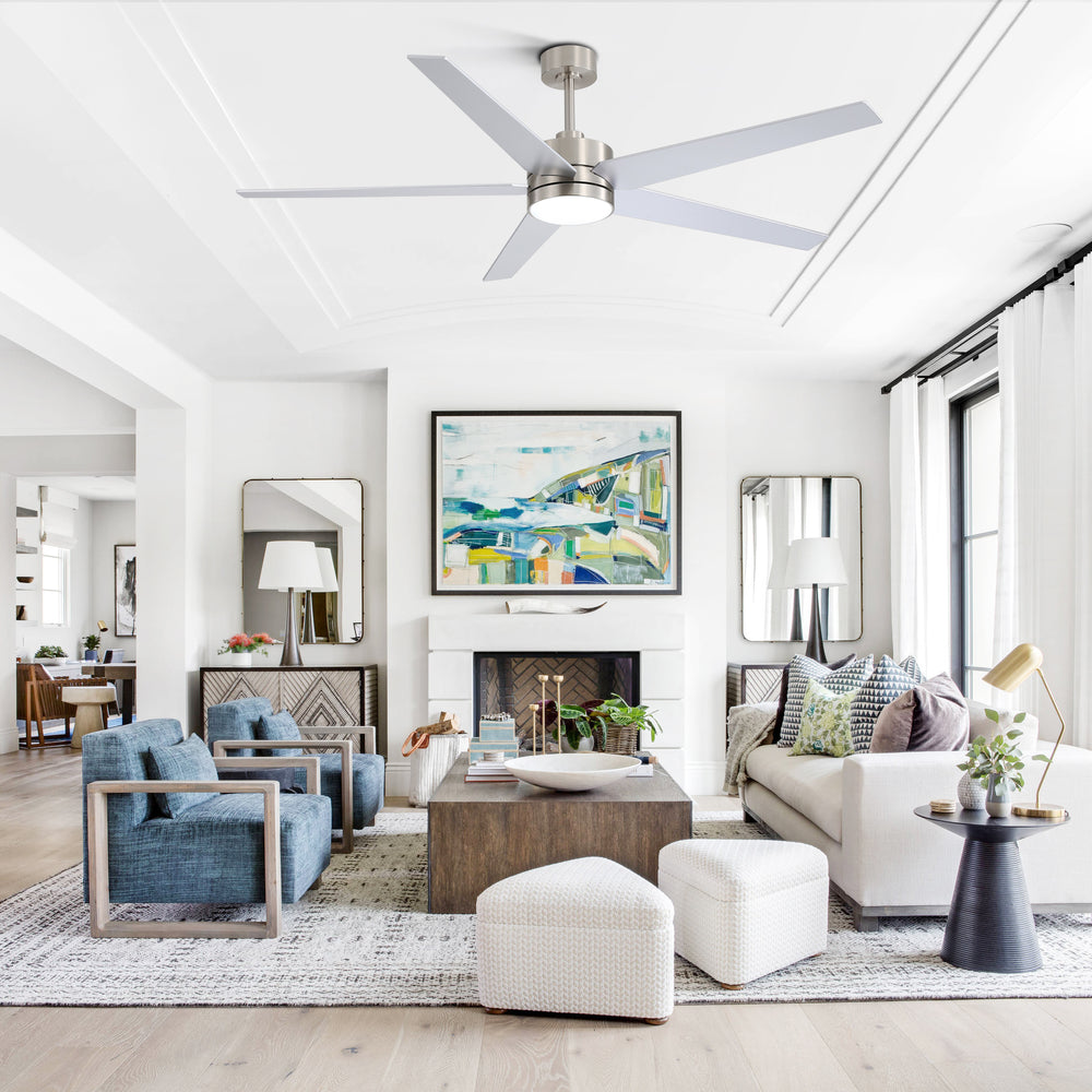 65-inch 5-Blade LED Ceiling Fan with Light and Remote，6" downrod and 20" downrod Included