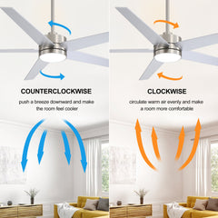 65-inch 5-Blade LED Ceiling Fan with Light and Remote，6" downrod and 20" downrod Included