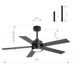 52-Inch 5-Blade LED Ceiling Fan with Light Remote,5in and 10in  Downrod Included