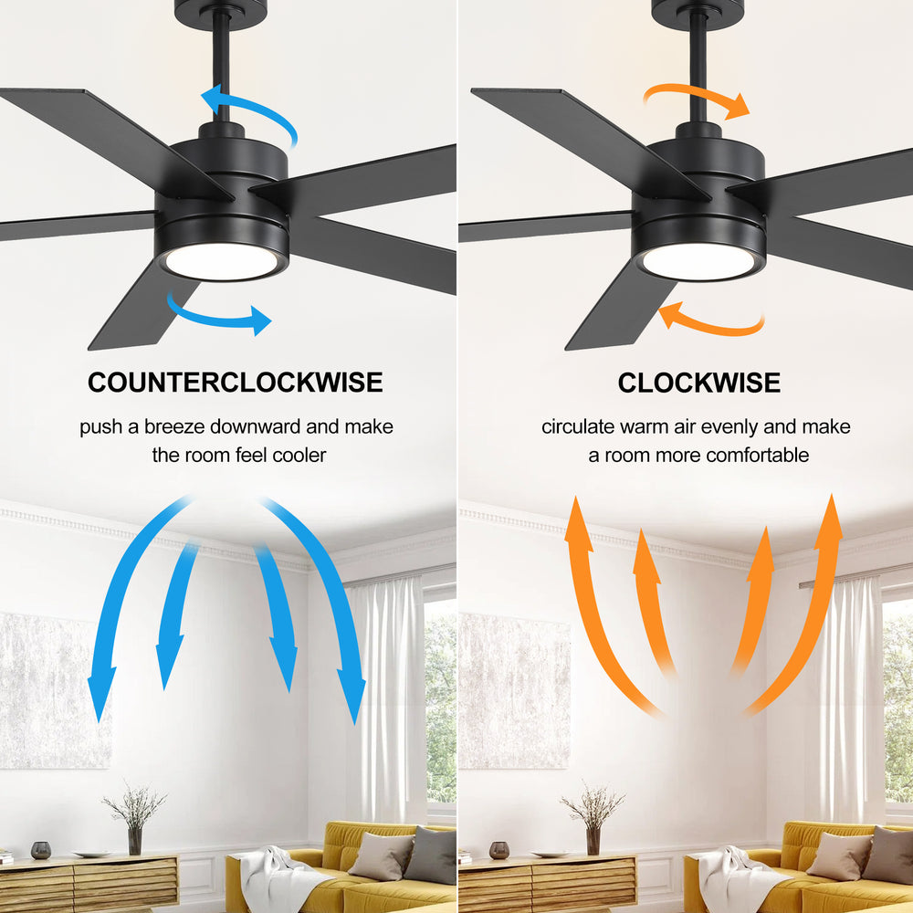 52-Inch 5-Blade LED Ceiling Fan with Light Remote,5" and 10" Downrod Included