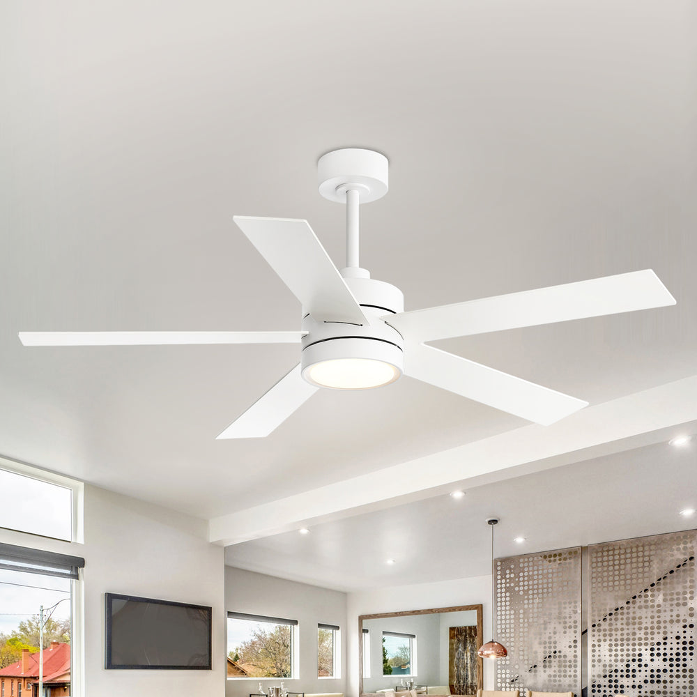 52-Inch 5-Blade LED Ceiling Fan with Light Remote,5" and 10" Downrod Included