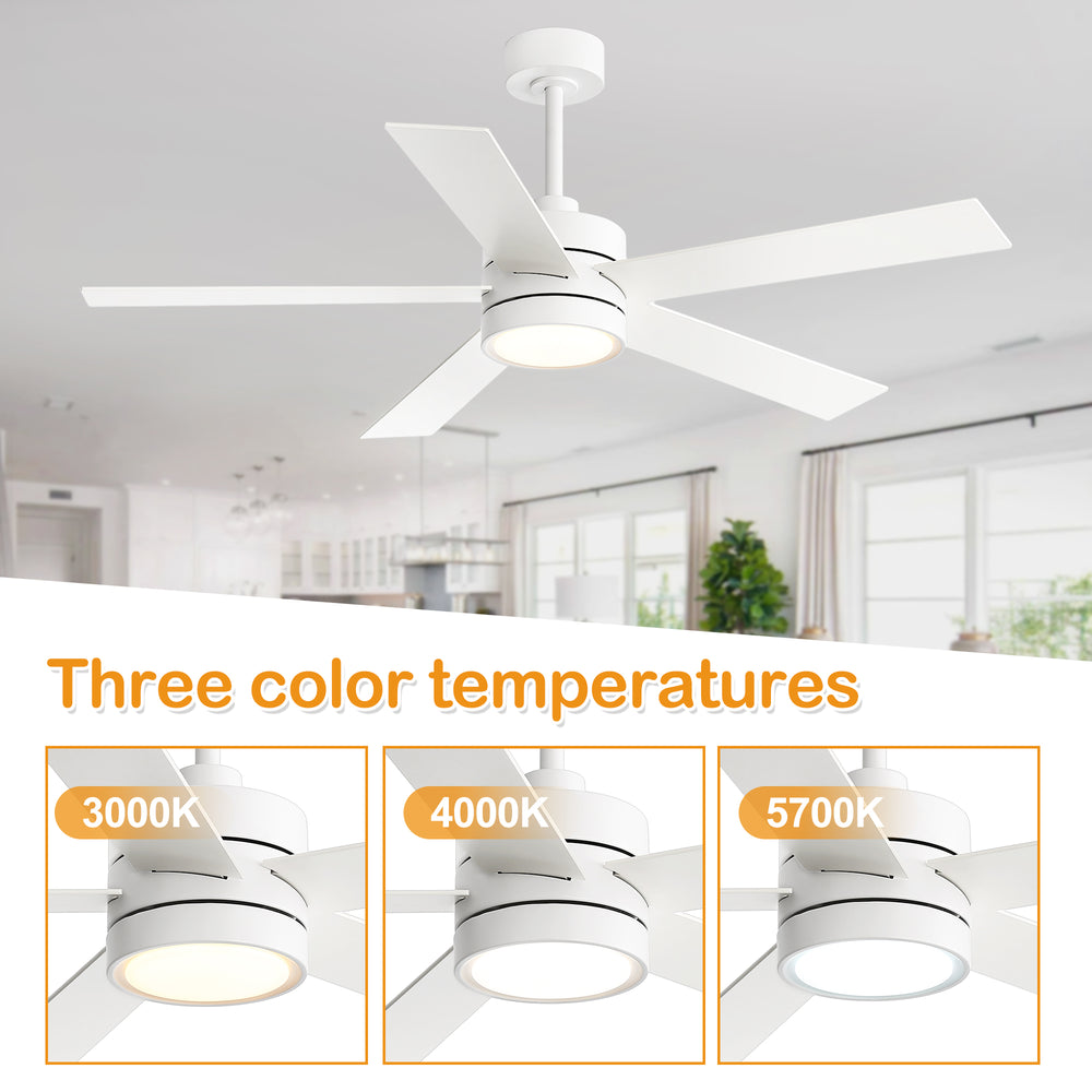 52-Inch 5-Blade LED Ceiling Fan with Light Remote,5" and 10" Downrod Included