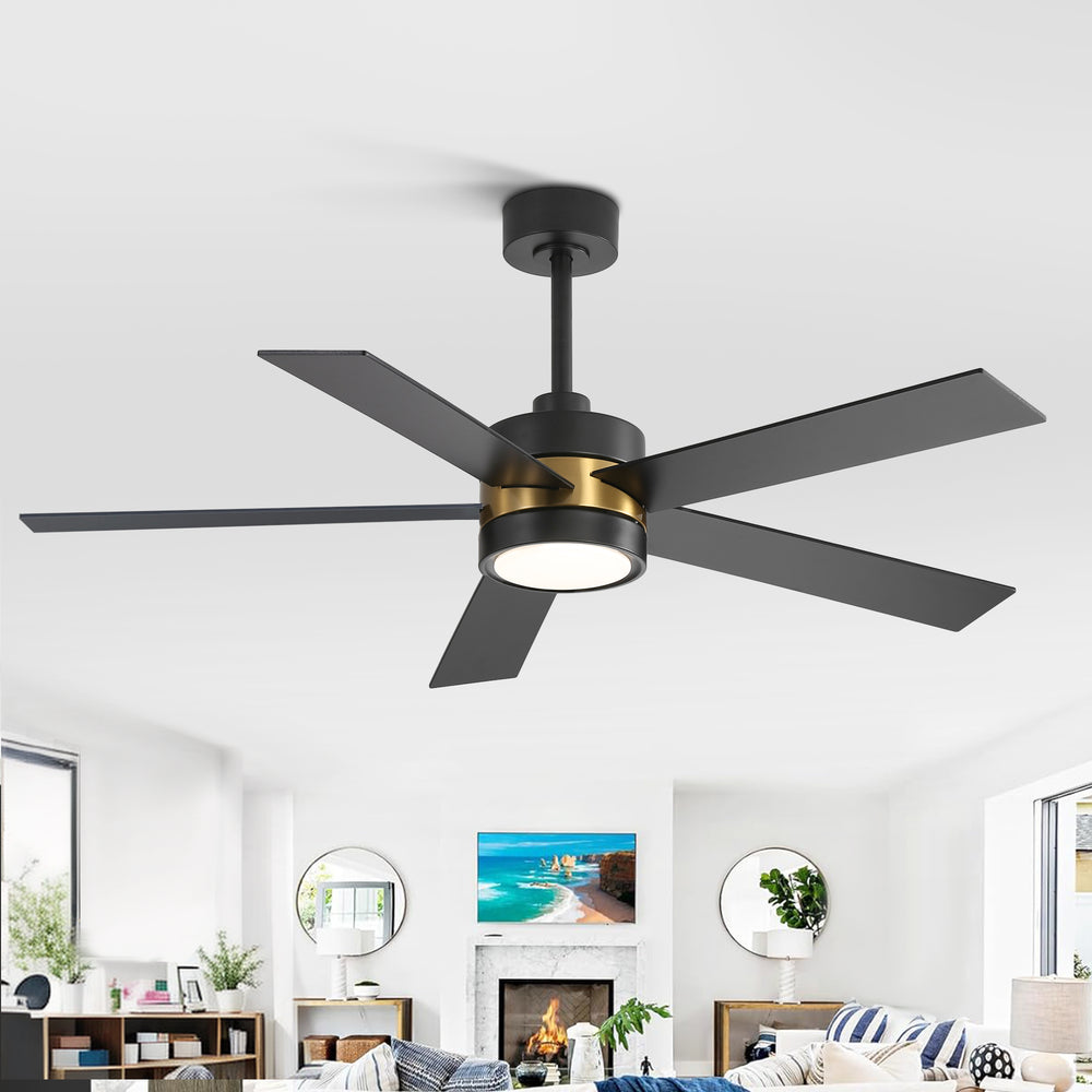 52-Inch 5-Blade LED Ceiling Fan with Light Remote,5" and 10" Downrod Included