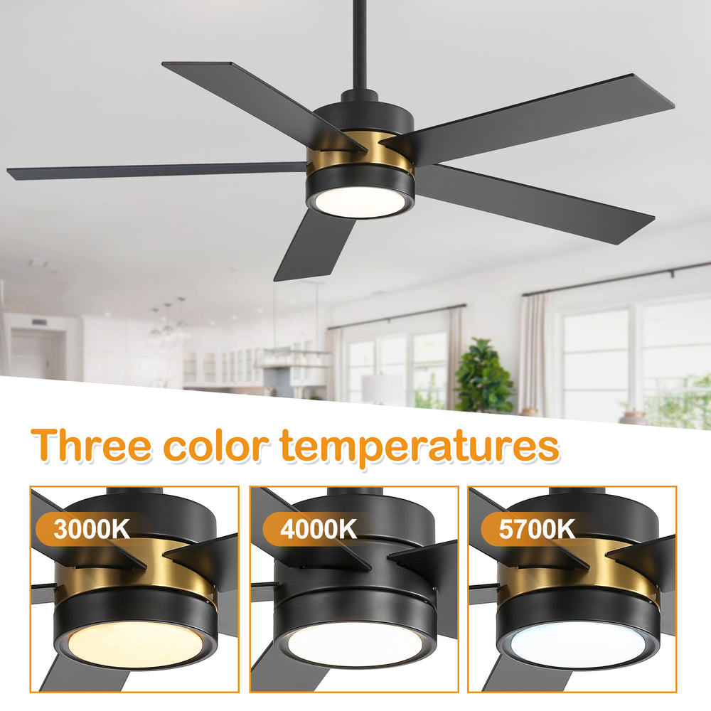 52-Inch 5-Blade LED Ceiling Fan with Light Remote,5" and 10" Downrod Included