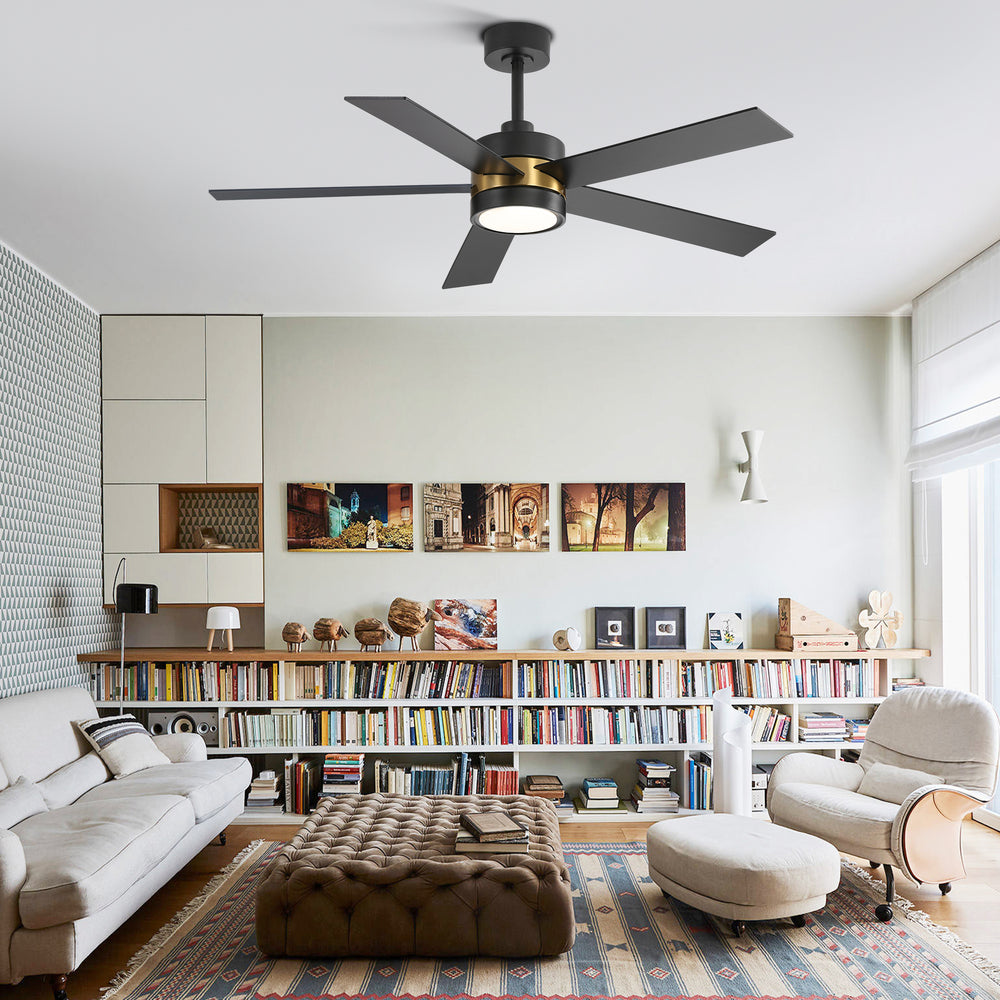 52-Inch 5-Blade LED Ceiling Fan with Light Remote,5" and 10" Downrod Included