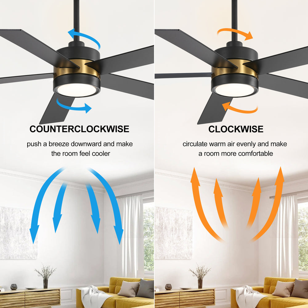 52-Inch 5-Blade LED Ceiling Fan with Light Remote,5" and 10" Downrod Included