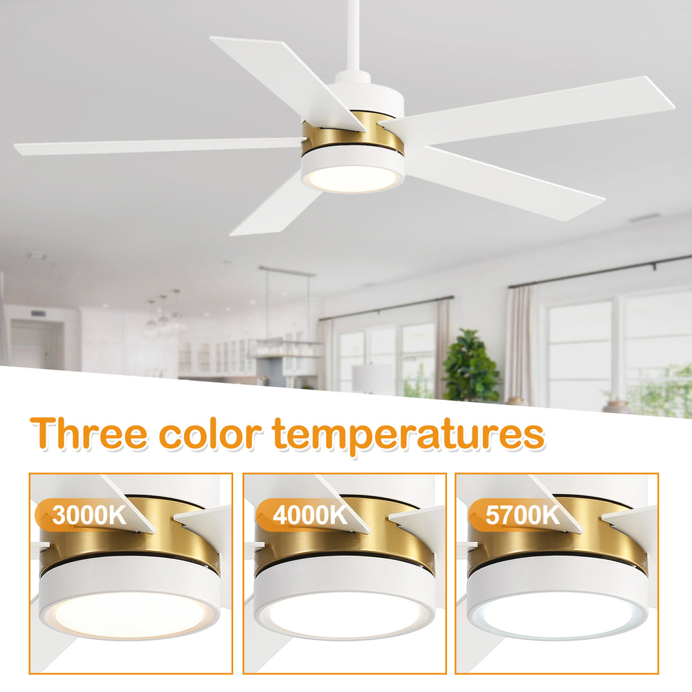 52-Inch 5-Blade LED Ceiling Fan with Light Remote,5" and 10" Downrod Included