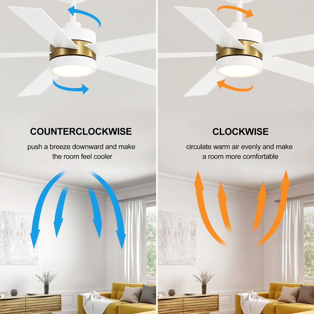 52-Inch 5-Blade LED Ceiling Fan with Light Remote,5" and 10" Downrod Included