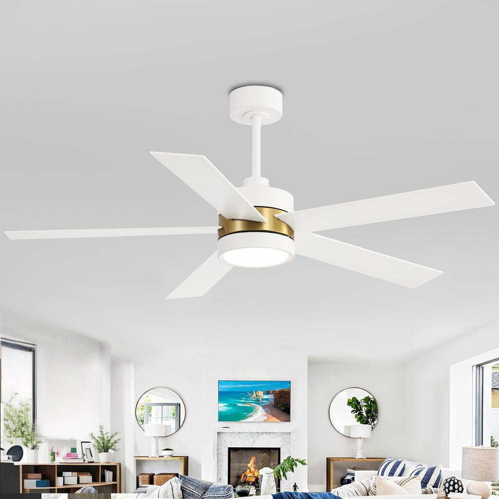 52-Inch 5-Blade LED Ceiling Fan with Light Remote,5" and 10" Downrod Included