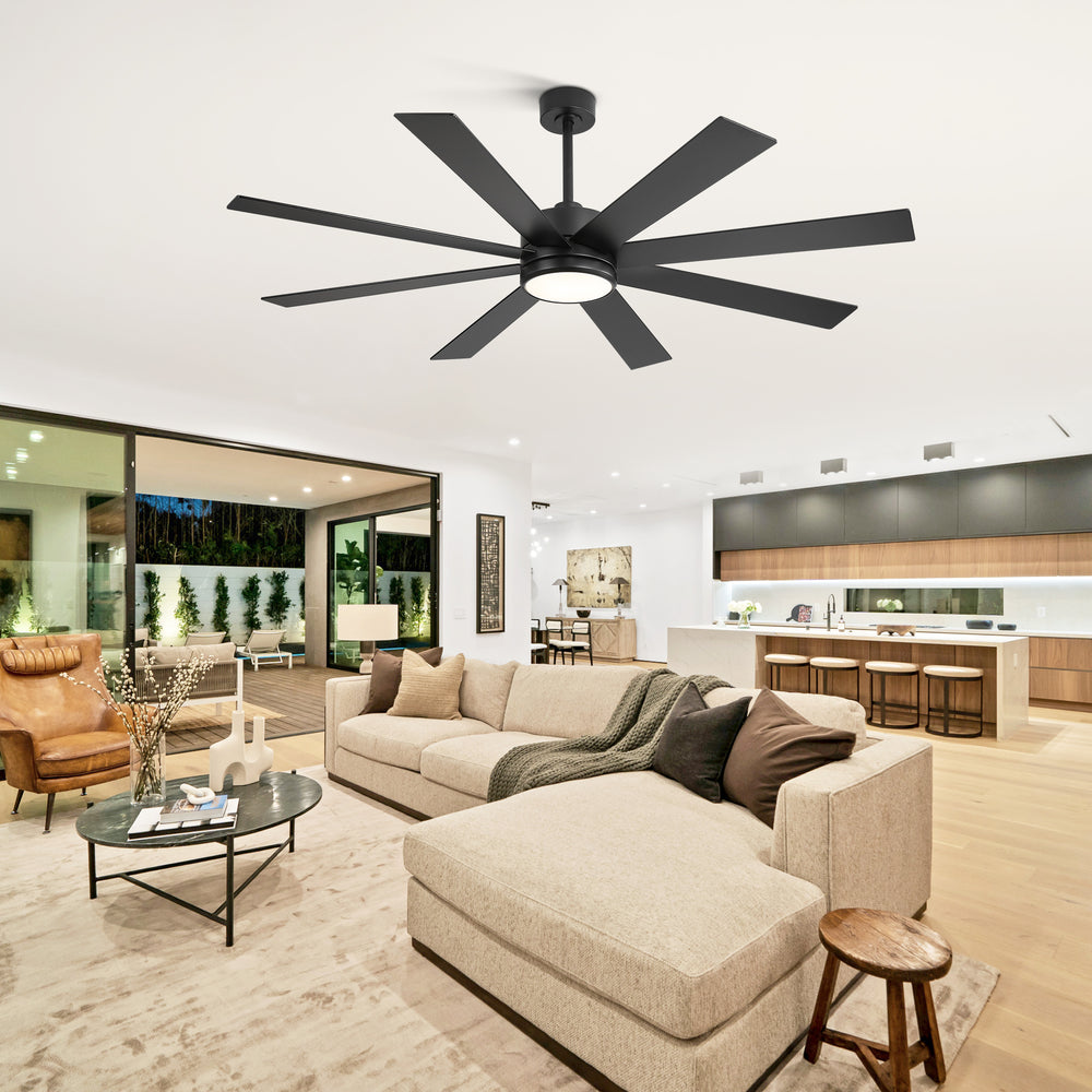 65-inch Large 8 Blade LED Ceiling Fan with Light, Remote Control and Two Downrods (6" & 20")