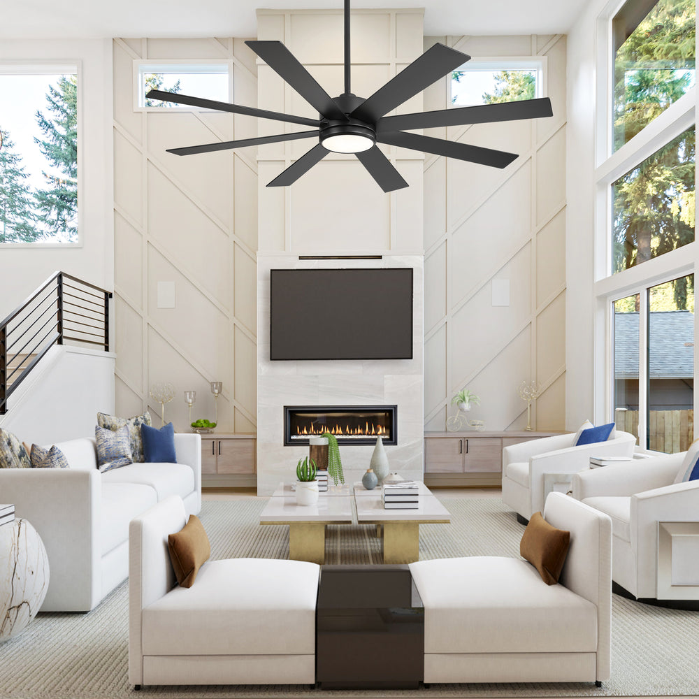 65-inch Large 8 Blade LED Ceiling Fan with Light, Remote Control and Two Downrods (6" & 20")