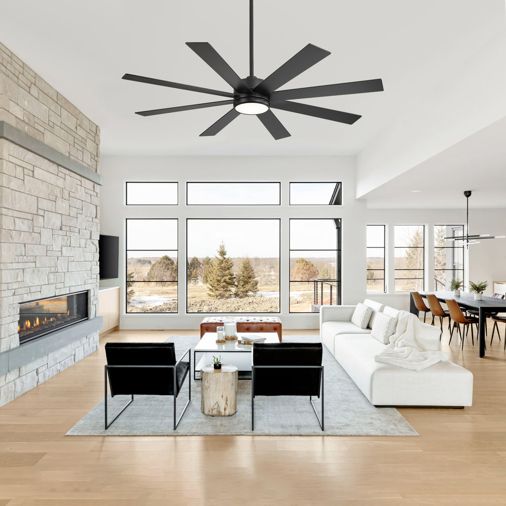 65-inch Large 8 Blade LED Ceiling Fan with Light, Remote Control and Two Downrods (6" & 20")