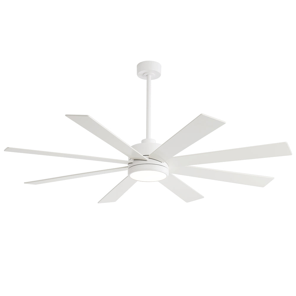 65-inch Large 8 Blade LED Ceiling Fan with Light, Remote Control and Two Downrods (6" & 20")