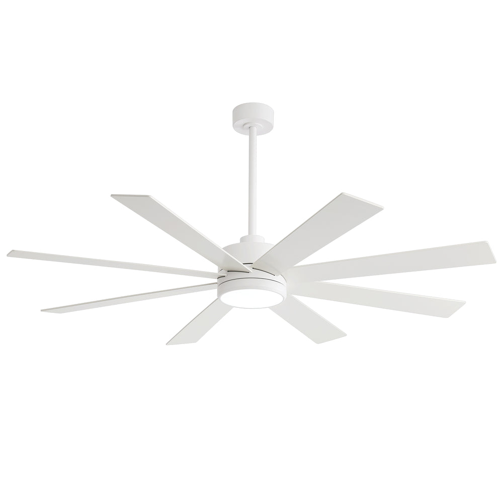65-inch Large 8 Blade LED Ceiling Fan with Light, Remote Control and Two Downrods (6" & 20")