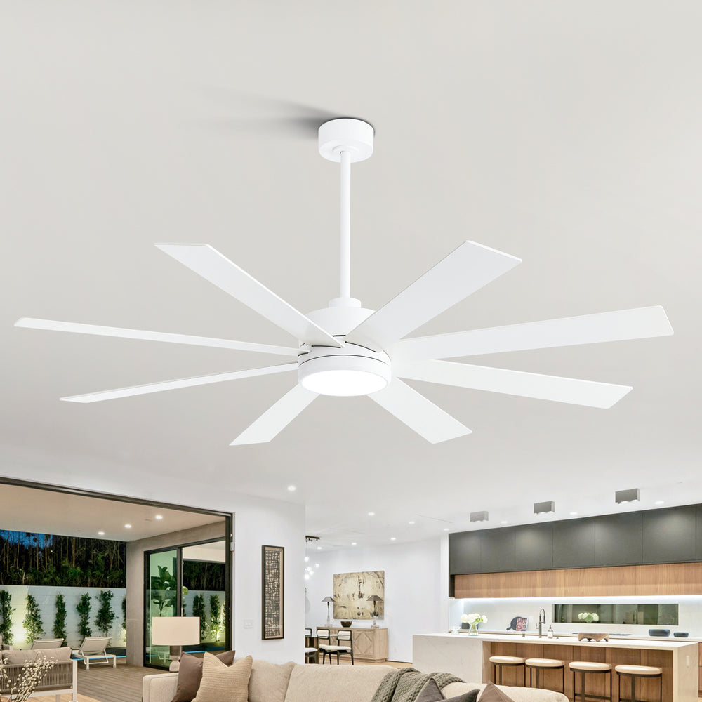 65-inch Large 8 Blade LED Ceiling Fan with Light, Remote Control and Two Downrods (6" & 20")