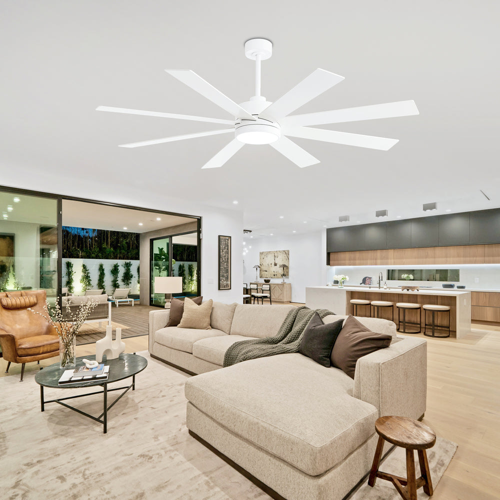 65-inch Large 8 Blade LED Ceiling Fan with Light, Remote Control and Two Downrods (6" & 20")