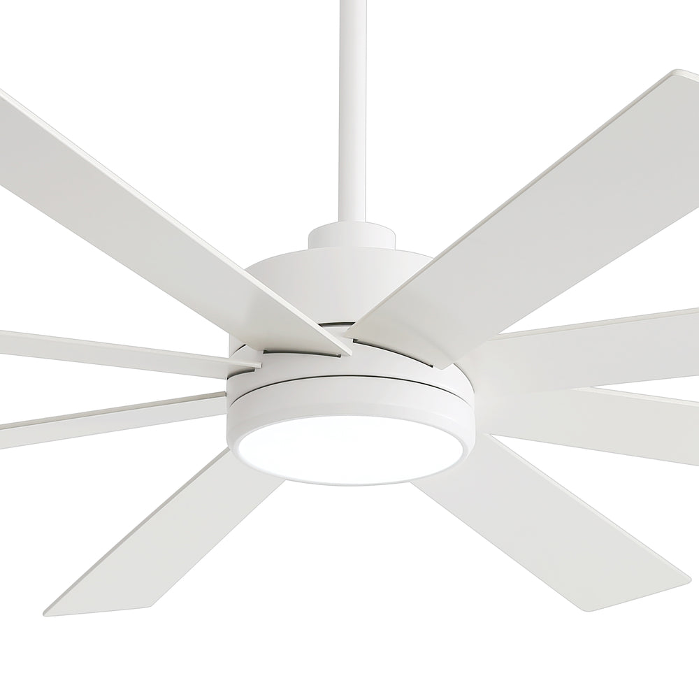 65-inch Large 8 Blade LED Ceiling Fan with Light, Remote Control and Two Downrods (6" & 20")