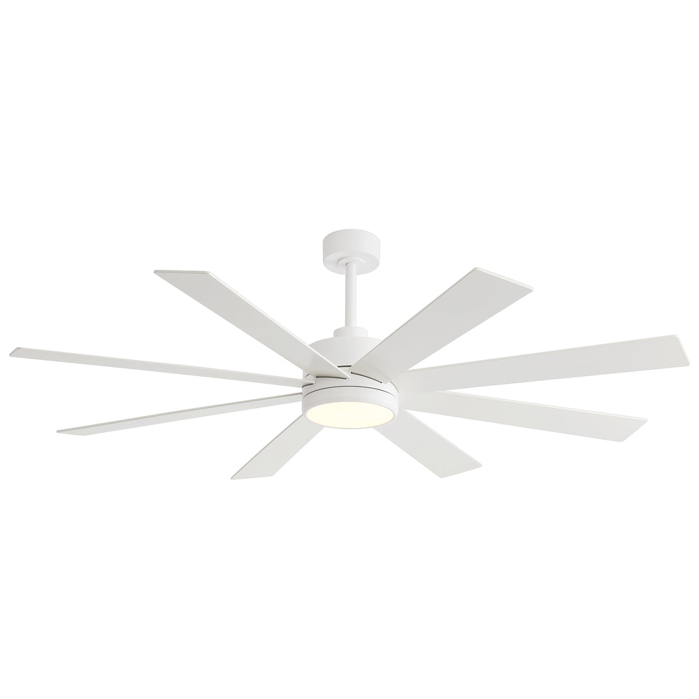 65-inch Large 8 Blade LED Ceiling Fan with Light, Remote Control and Two Downrods (6" & 20")