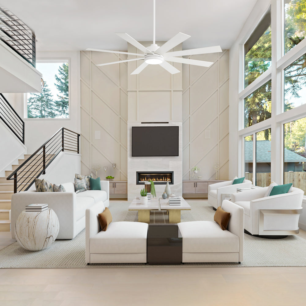65-inch Large 8 Blade LED Ceiling Fan with Light, Remote Control and Two Downrods (6" & 20")