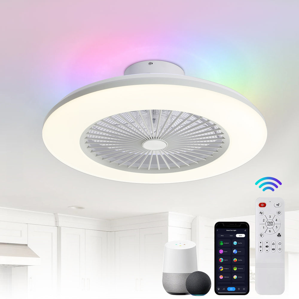 22-inch  Enclosed Low Profile Caged Smart LED Ceiling Fan Works with Alexa/Google/APP