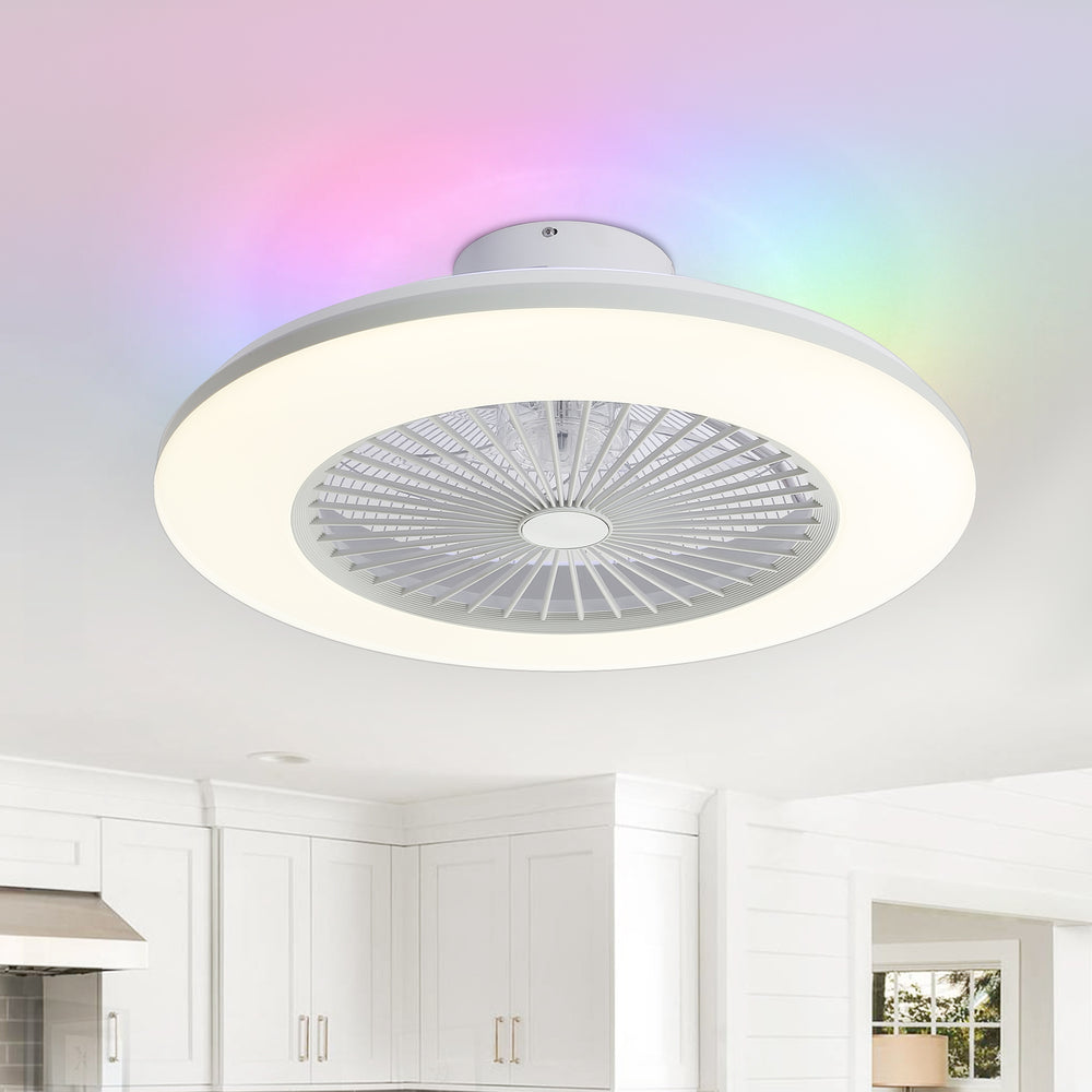 22-inch  Enclosed Low Profile Caged Smart LED Ceiling Fan Works with Alexa/Google/APP