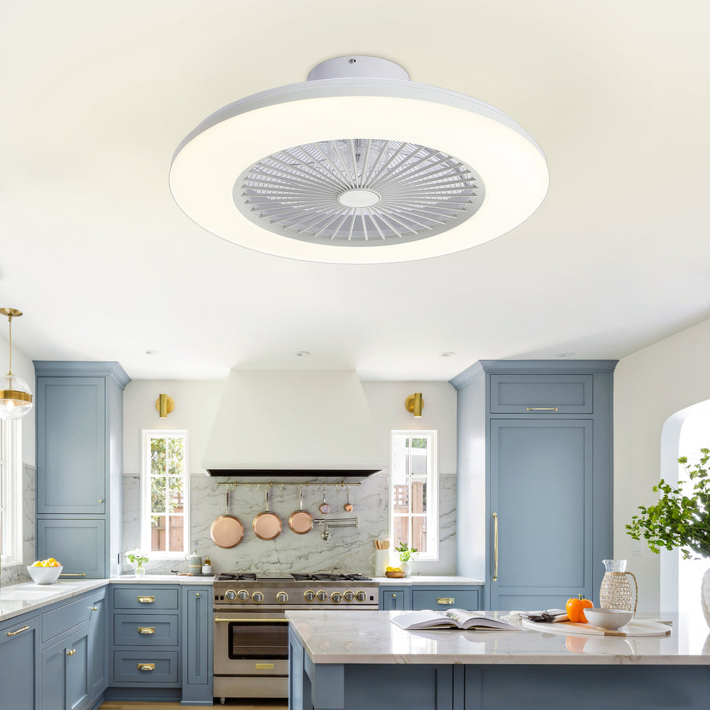 22-inch  Enclosed Low Profile Caged Smart LED Ceiling Fan Works with Alexa/Google/APP