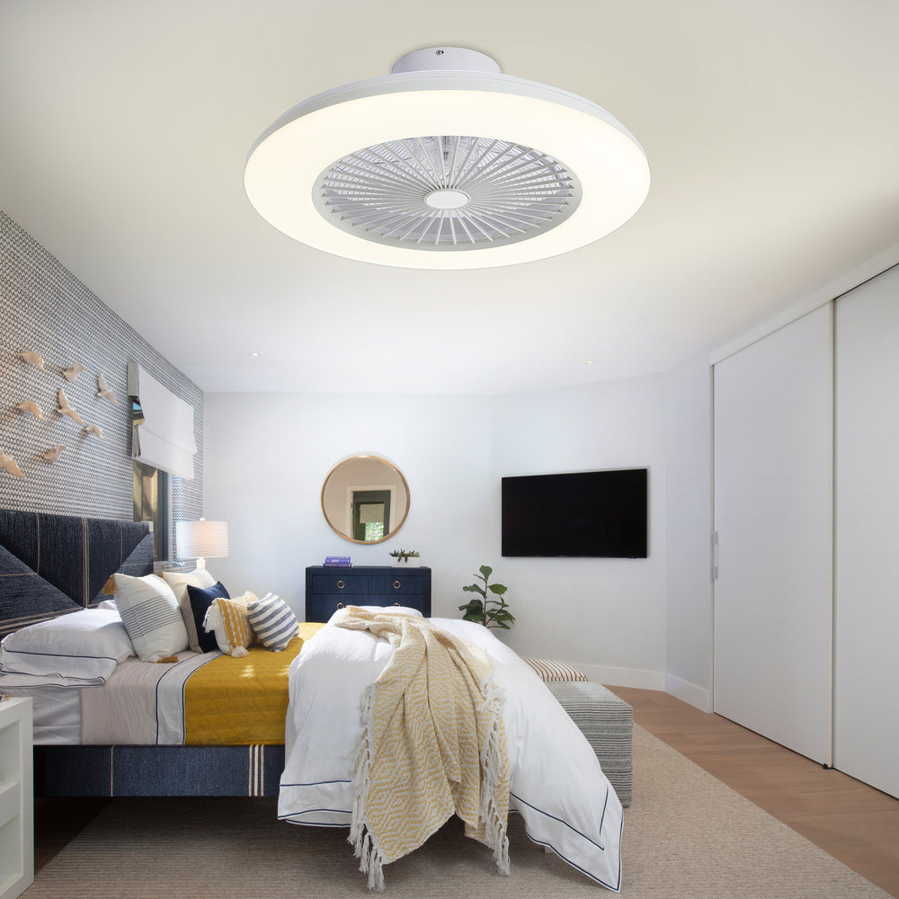 22-inch  Enclosed Low Profile Caged Smart LED Ceiling Fan Works with Alexa/Google/APP