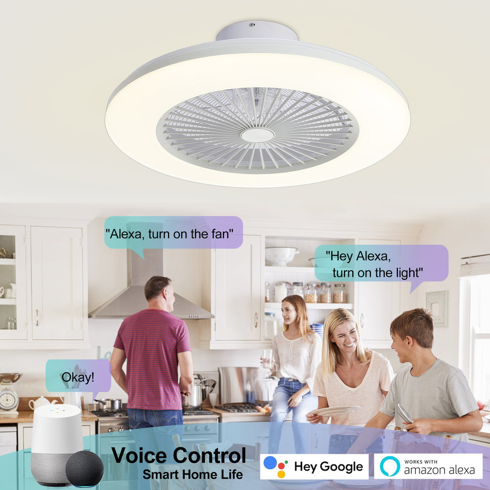 22-inch  Enclosed Low Profile Caged Smart LED Ceiling Fan Works with Alexa/Google/APP